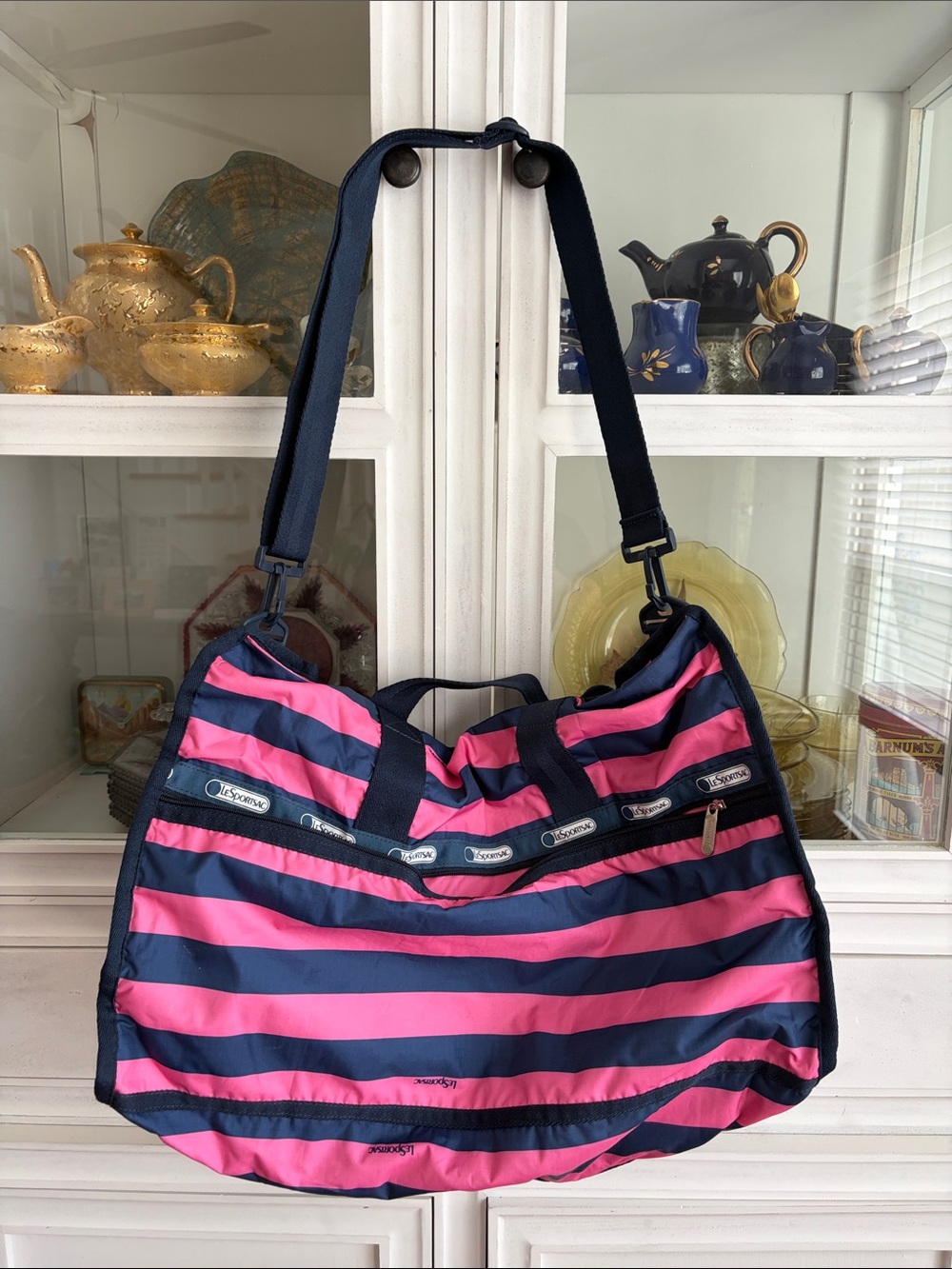 Lesportsac Navy and Pink Striped Travel Bag